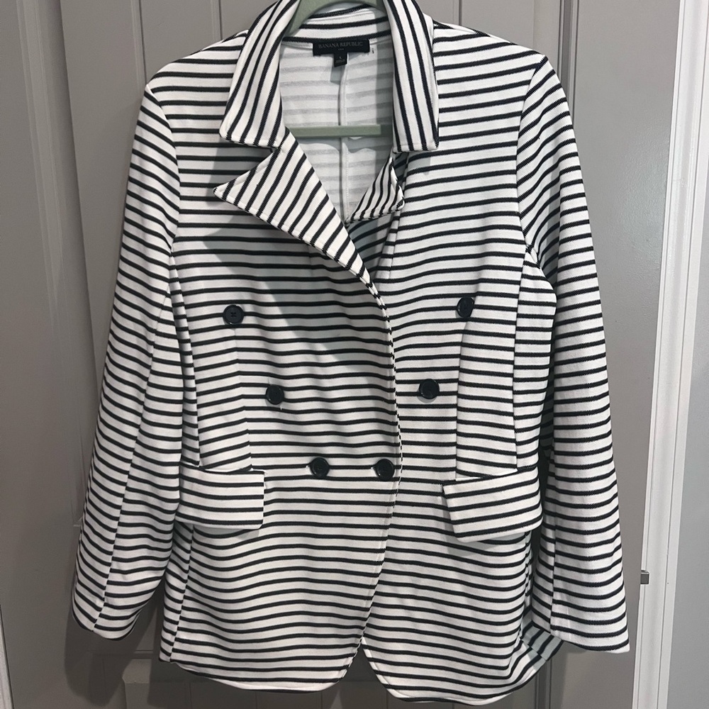 Banana Republic Striped Pea Coat in Black and White
